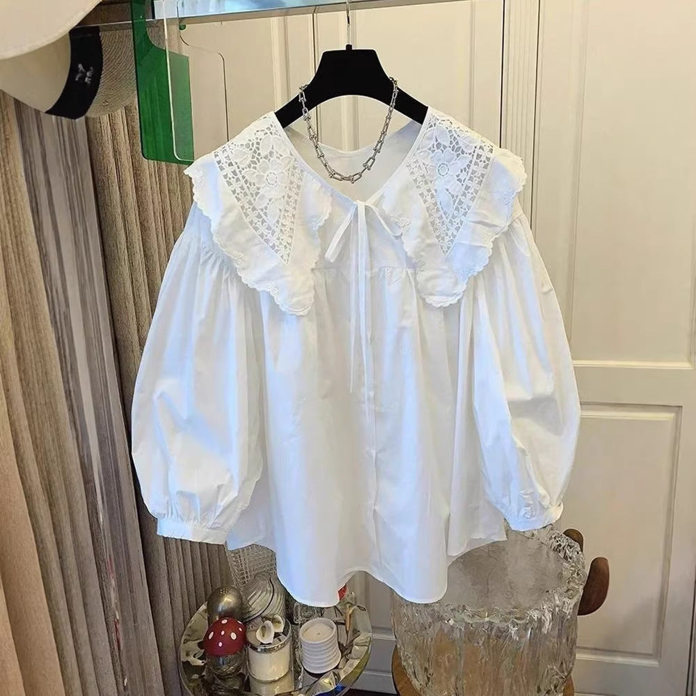 Women's Doll Collar Sweet Loose Long Sleeve Shirt Top