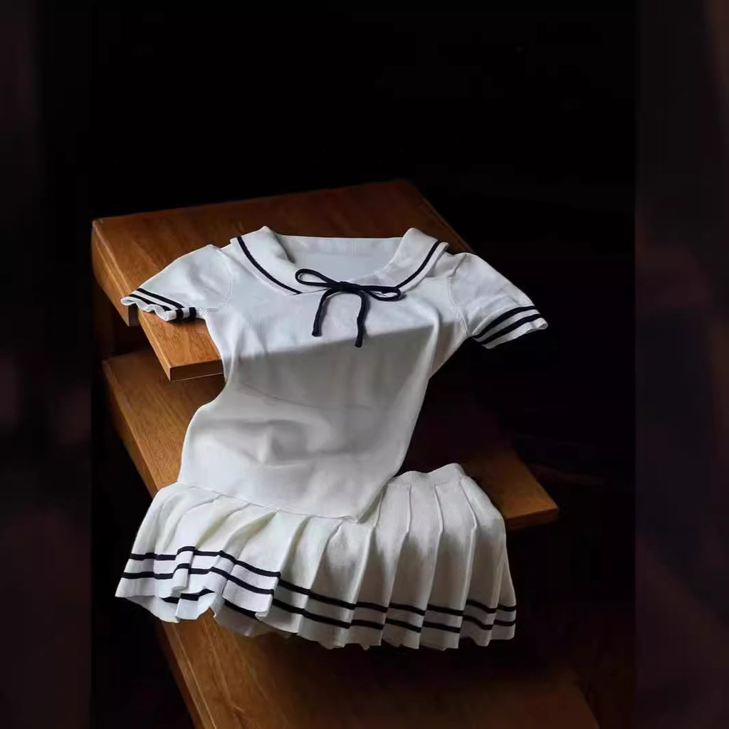 Women's Preppy Casual Summer Short Top and Skirt Two-Piece Set