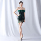 Women's Ostrich Feather Gradient Sequin Short Evening Dress