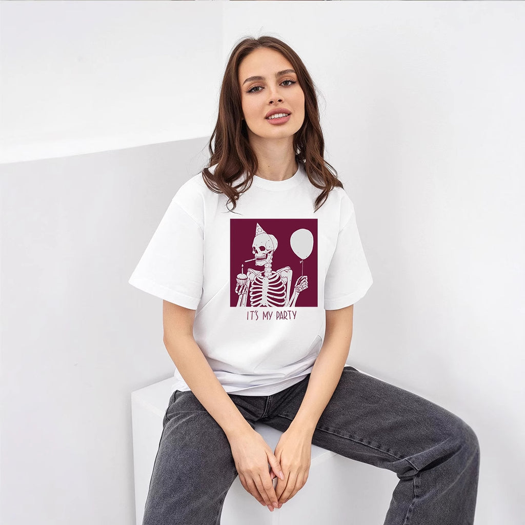 Women's Funny Printed T Shirt Women Summer Loose Round Neck Cotton Short Sleeve Top