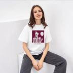 Women's Funny Printed T Shirt Women Summer Loose Round Neck Cotton Short Sleeve Top