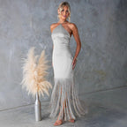 Women's Solid Color off Shoulder Tassel Skinny Sheath Top