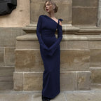 Women's Off-Shoulder Ruched Split Long-Sleeve Dress