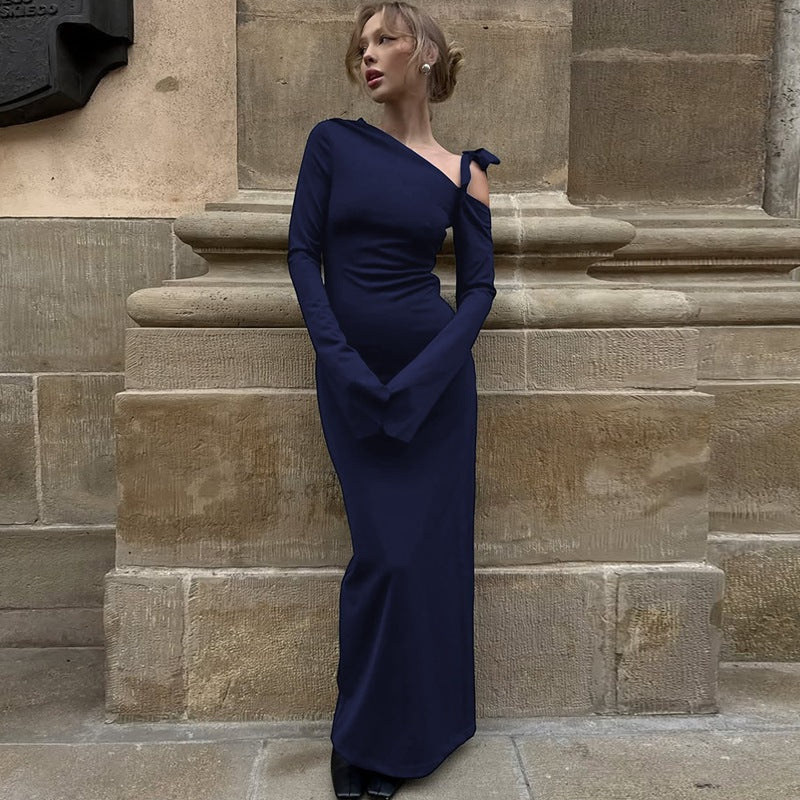 Women's Off-Shoulder Ruched Split Long-Sleeve Dress