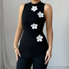 Floral Rhinestone High-Neck Tank Top