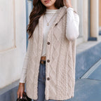 Women's Hooded Lambswool Vest With Side Slits