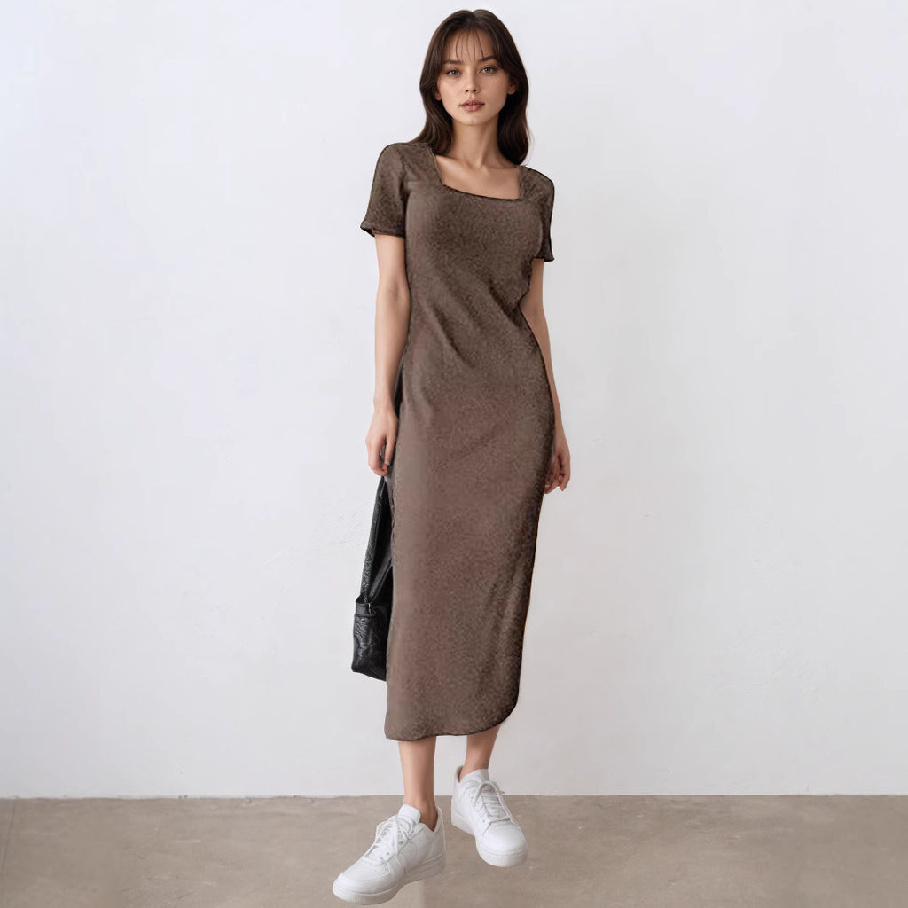 Square-Neck Short-Sleeve Dress