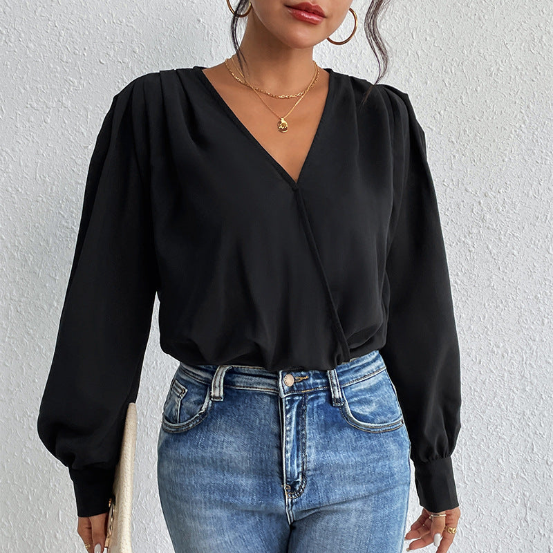 Jumpsuit Skinny V Neck Long Sleeve Solid Color Jumpsuit