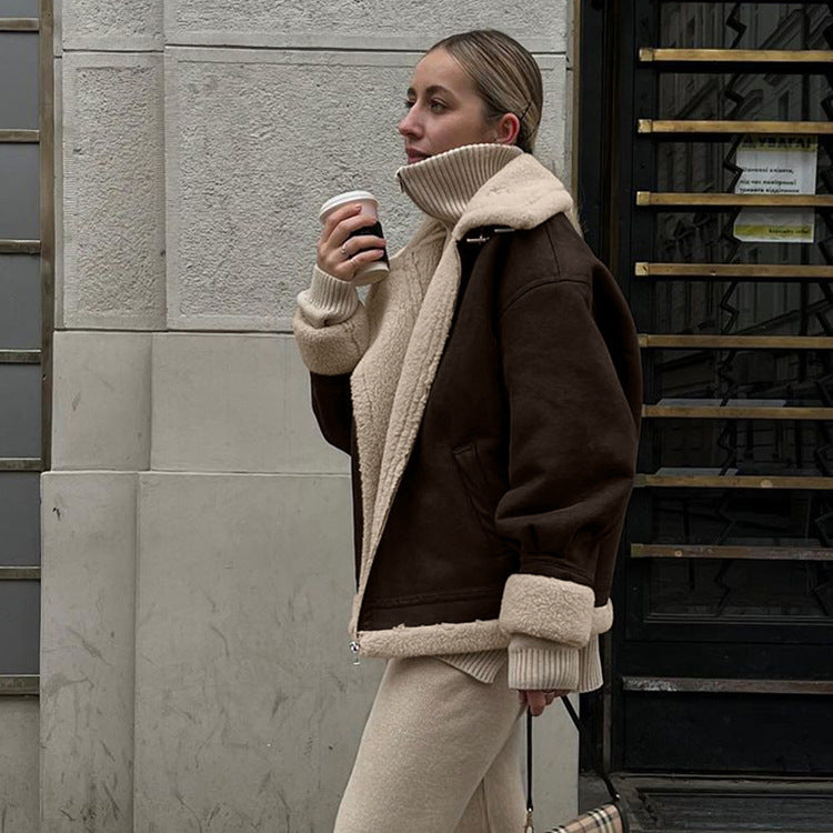 Suede Lambswool Short Coat