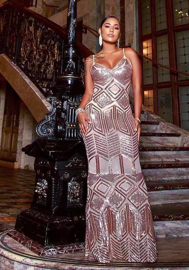 Women's High End Affordable Luxury Brand Diamond Beaded Super Dress