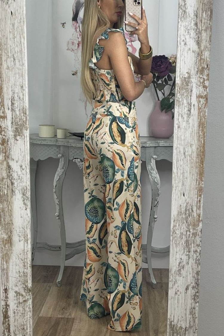 Printed Casual Strappy Top Trousers Two Piece Set