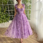 Women's Tulle Square-Neck High-Slit Bridal Maxi Dress