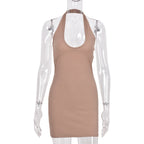 Women's Summer Dress Hollow Out Cutout Backless Halter Sheath Sexy One-Step Dress