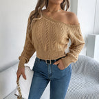 Women's Off-Shoulder Cutout Cropped Sweater