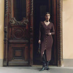 Autumn Winter Long Sleeve Knitted Dress Button Split Russia Hip Wrapped Sw