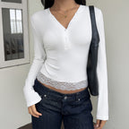 Women's V-Neck Slim-Fit Long-Sleeve Top
