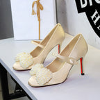 Pearl Ankle-Strap Stiletto Heels