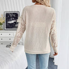 V-Neck Lace-Stitching Long-Sleeve Top