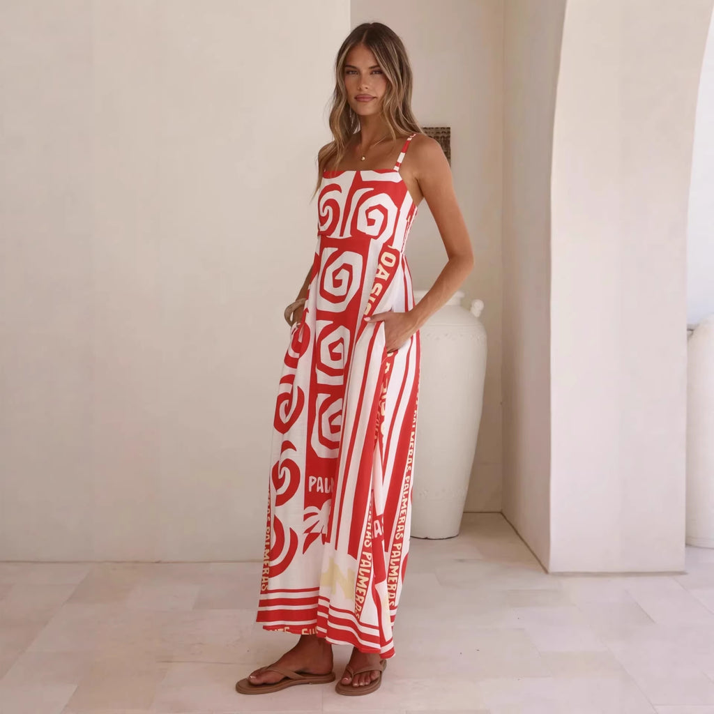 Women's Geometric Print Smocked Cami Maxi Dress
