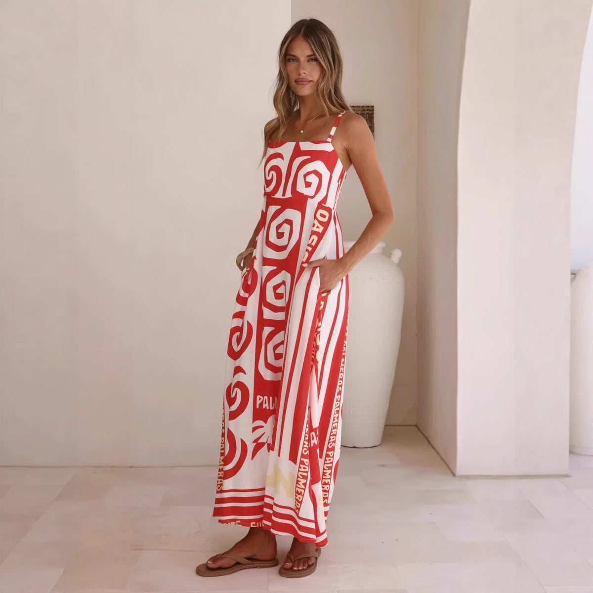 Women's Geometric Print Smocked Cami Maxi Dress