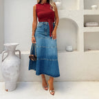 Street Retro High Waist A Line Denim Skirt