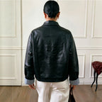 Faux Leather Plaid-Sleeve Motorcycle Jacket