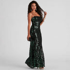 Women's Spaghetti-Strap Sequin Backless Formal Dress