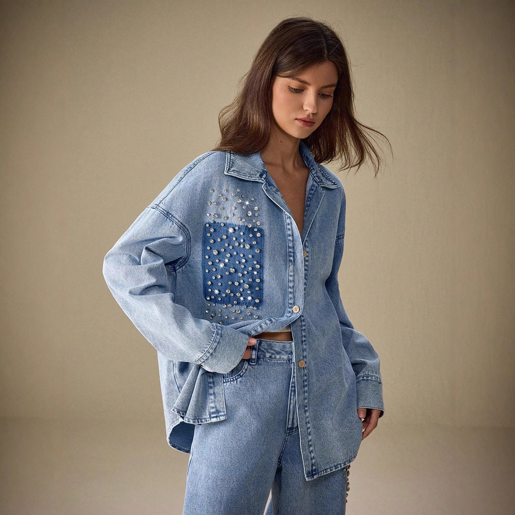 Women's Rhinestone Denim Top
