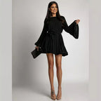 Loose Lace-Up Waist Pleated Short Dress