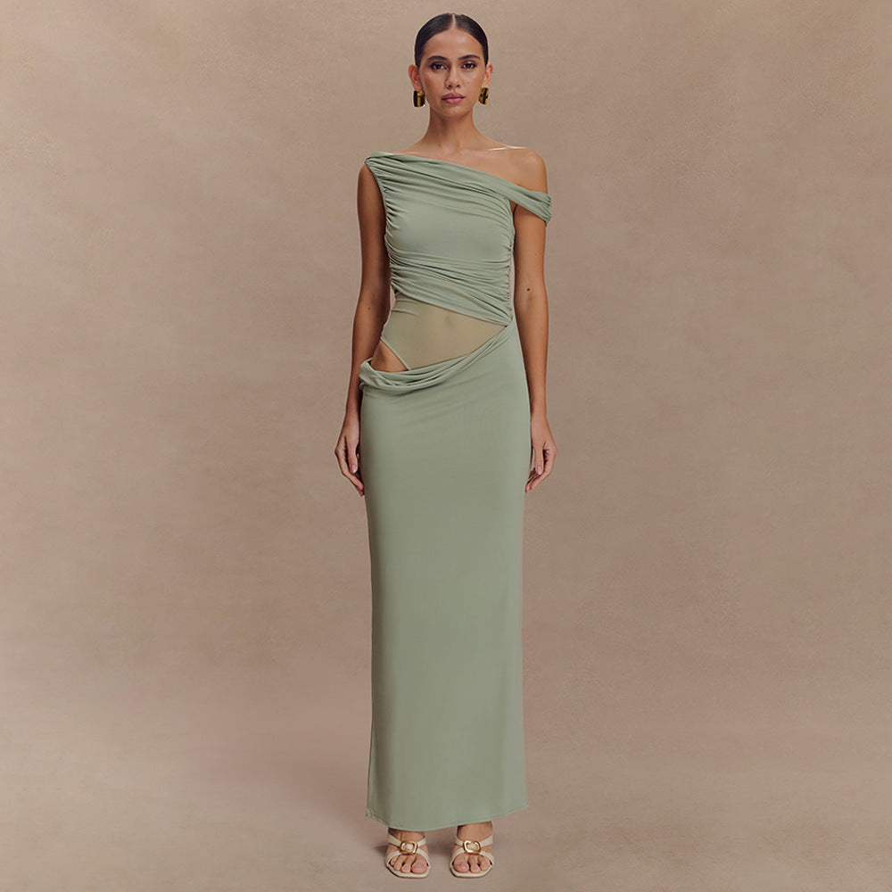 Women's One Shoulder Cutout Slit Bodycon Maxi Dress