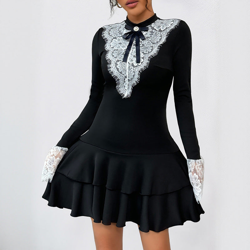 Lace Bow Patchwork French Party Elegant Dress