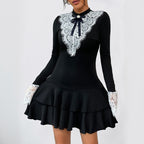 Lace Bow Patchwork French Party Elegant Dress