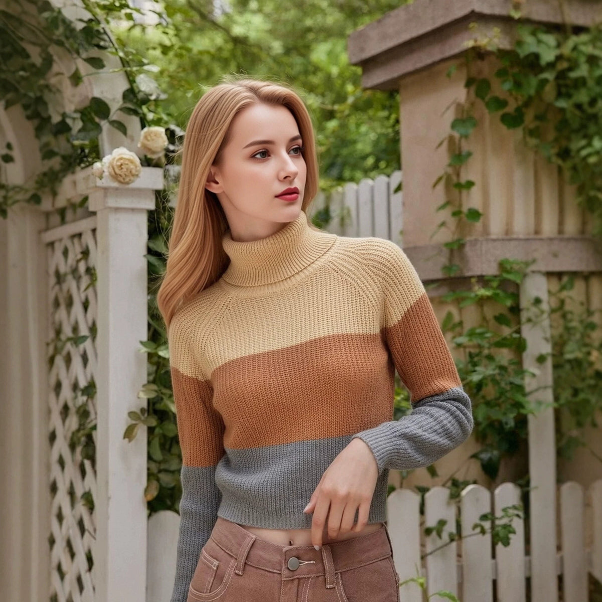Women's Striped Cropped Sweater