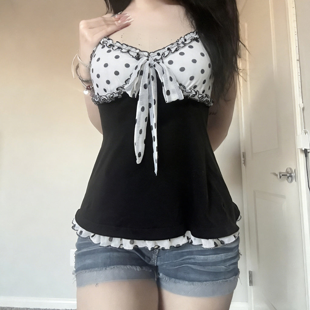Women's Polka Dot Beaded Mesh Camisole