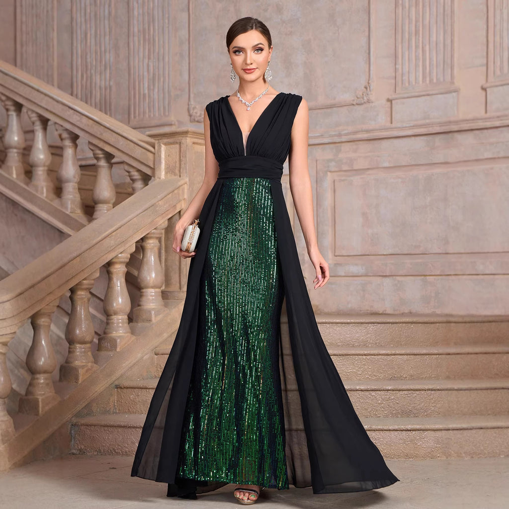 Women's Sequin Dress Long Cocktail Slim Fit Evening Long Dress
