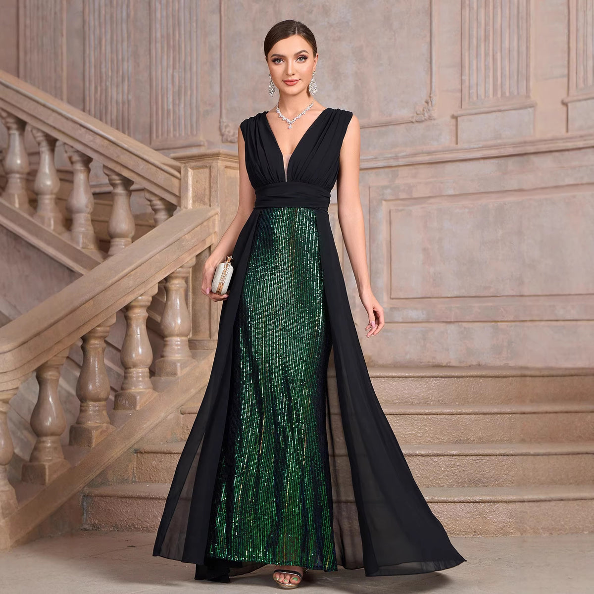 Women's Sequin Dress Long Cocktail Slim Fit Evening Long Dress