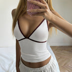 Sports Sexy Contrast Color V neck Sling Women Clothing
