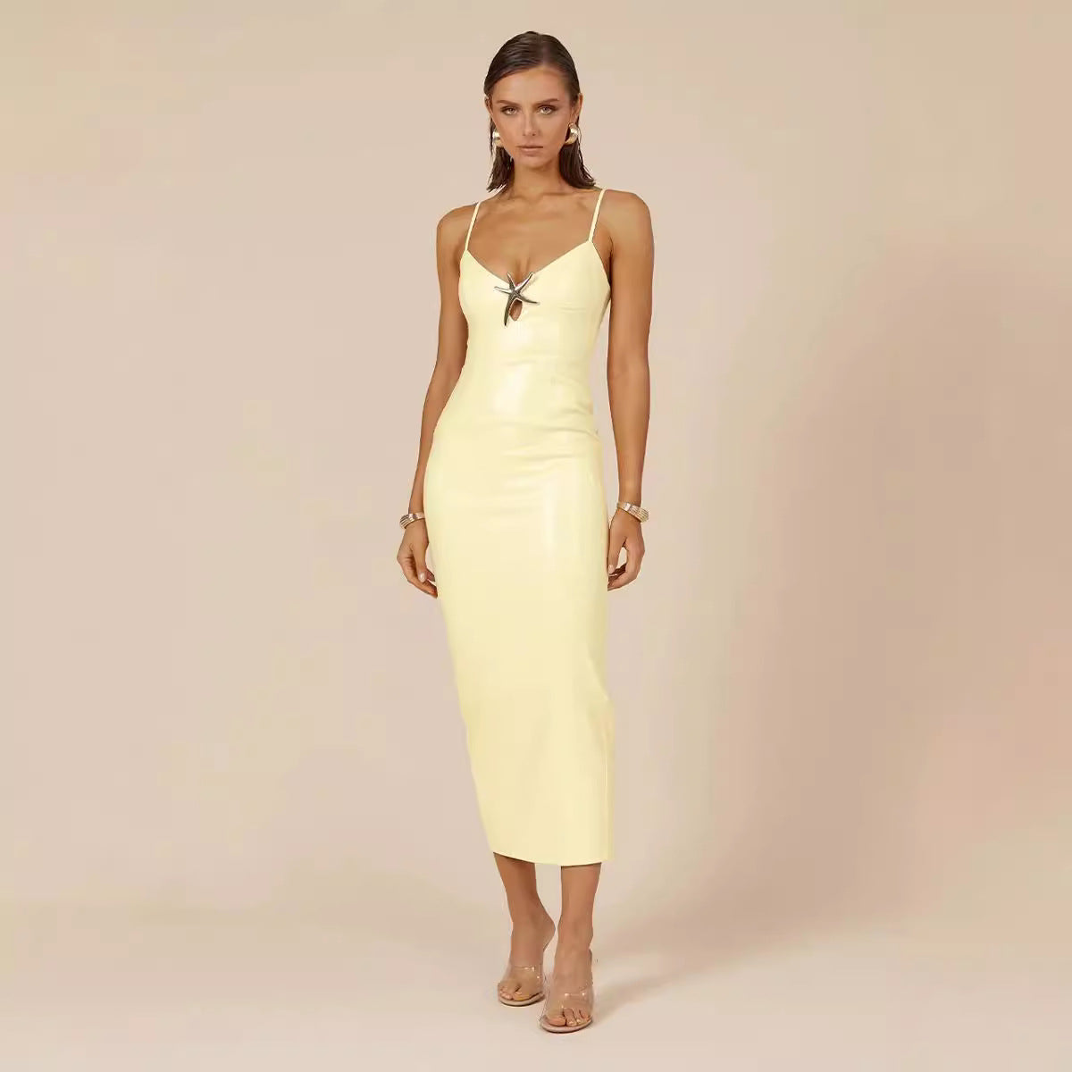 Women's V-Neck Ombre Sequin Split Maxi Dress