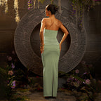 Women's Strapless Pleated Bodycon Maxi Dress
