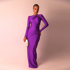 Women's Round-Neck Long-Sleeve Pleated Maxi Dress