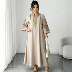 Women's Ethnic Embroidered Pullover Dress Loose Robe Rope Embroidery Craft Women Clothing