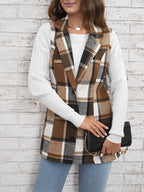 Polo Collar Plaid Vest Coat