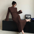 Minimalist Dress Slim Fit Wild Bell Sleeve Half Turtleneck Sheath