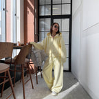 Autumn Winter Loose Hooded Zipper Sweatshirt Suit Two Piece Casual Sports Pants Women Solid Color