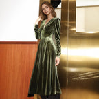 French V-Neck Retro Autumn Winter Long Sleeve Velvet V-Neck Slim Fit Fashi