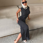 Polka Dot Ruched Split Maxi Dress