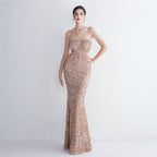 Women's Bottom Sequin Strappy Party Sequin Dress Long Banquet Slim Fit