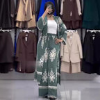 Printed Long-Sleeve Top & Wide-Leg Pants Two-Piece Set