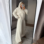 Women's Autumn Winter Hooded Zipper Knitted Top High Waist Wide Leg Pants Casual Two Piece Sets