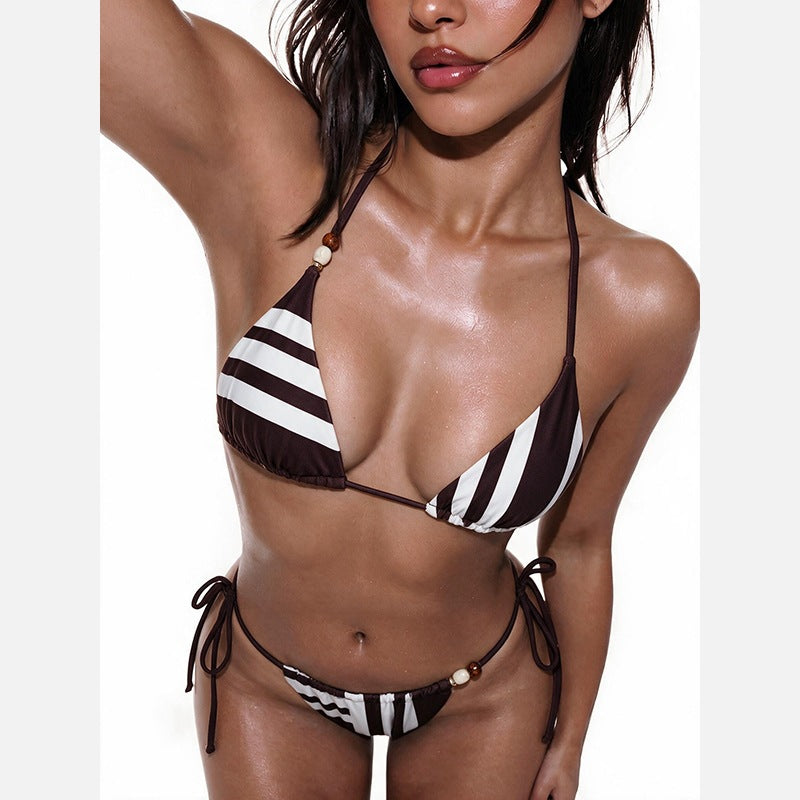 Women's Color-Block Lace-Up Halter Bikini Set